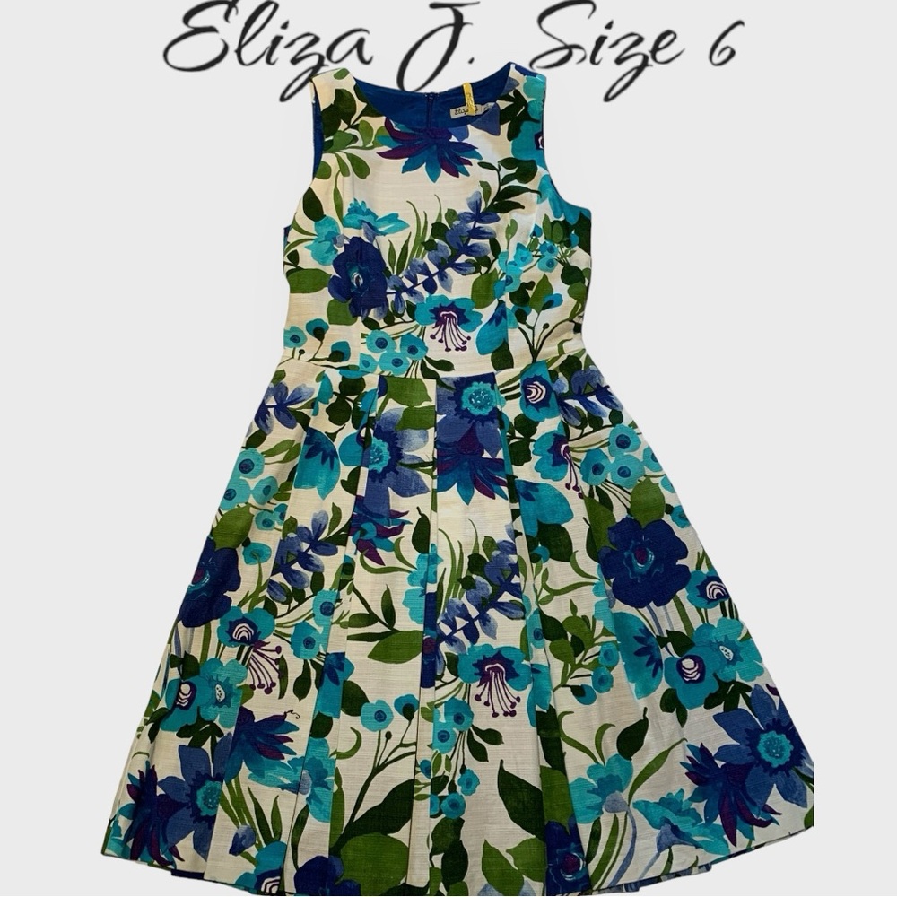Eliza J Brand. Size 6. Silk cotton blend, royal blue silk lined.